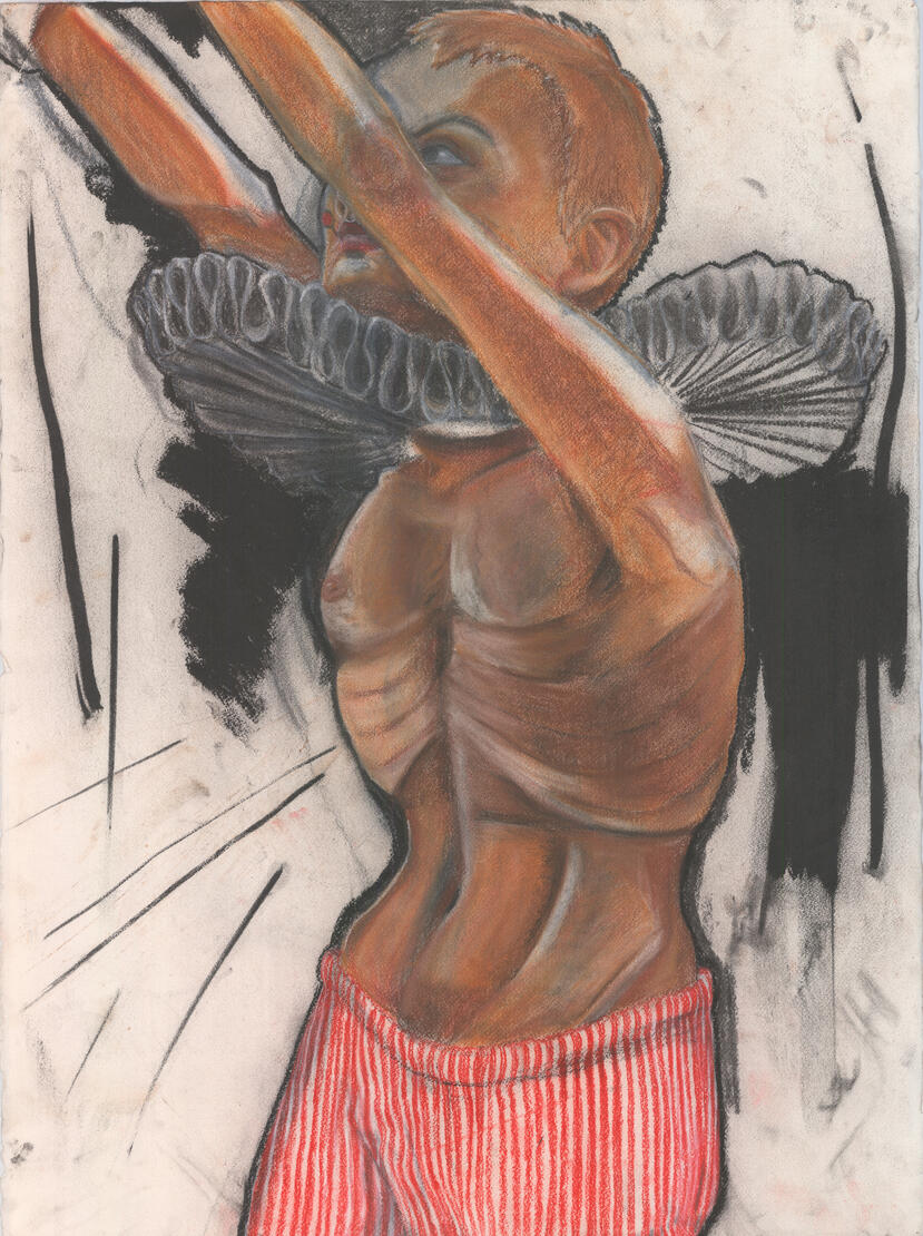 The Big Headed, Big Breasted, Nippleless, Starved Performer Chalk pastel 2023